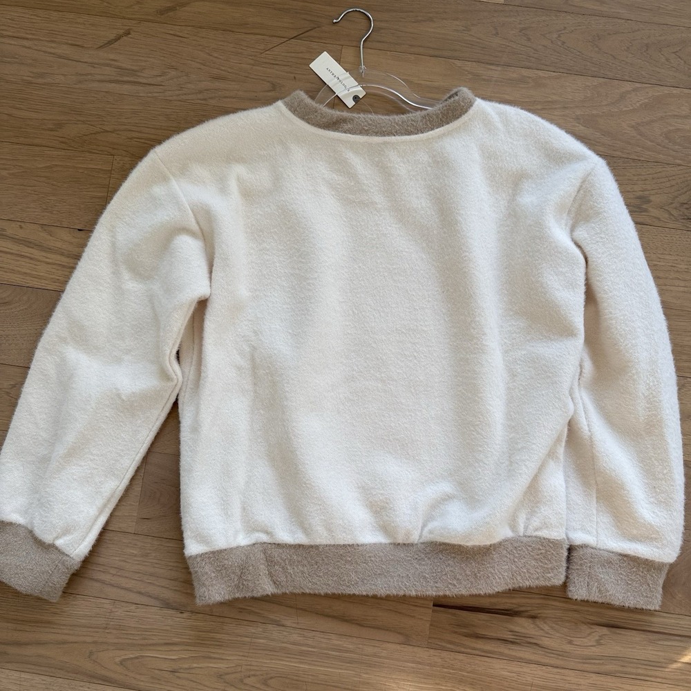 Maeve Cozy Ringer Sweatshirt Women S Ivory Beige Trim $118 New with tags - Picture 5 of 10